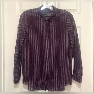 THE KOOPLES Purple Navy Square Geometric Print Button Silk Cotton Blouse Sz S